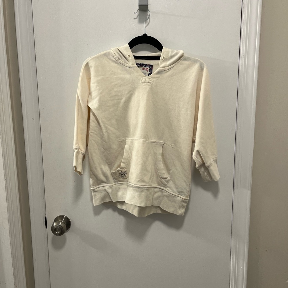 Tommy Girl Cream Cropped Hoodie with Front Pocket